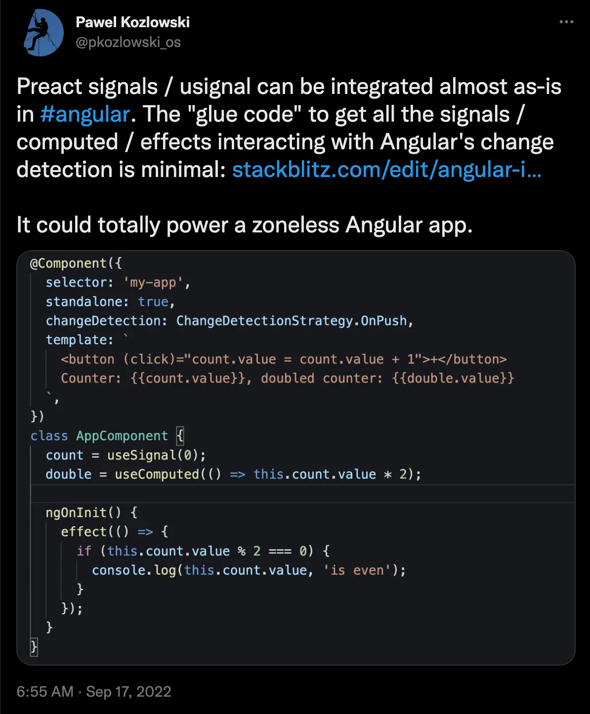 Pawel Kozlowski experimenting with Preact signals