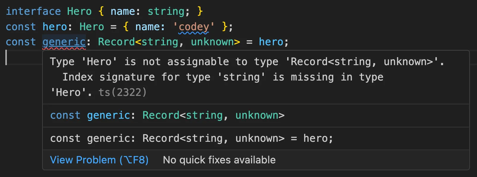 Example showing the notorious ‘Index signature for type ‘string’` Error
